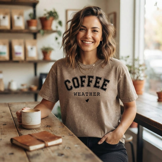 Acid Washed Coffee Graphic T-Shirt